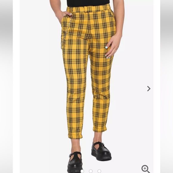 New Size Small Yellow Plaid Punk Grunge Trousers Stripe Pockets Capris Hot Topic - Picture 1 of 7